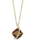 Bloomingdale's Smoky Quartz & Diamond Pendant Necklace In 14k Yellow Gold, 16-18 - 100% Exclusive