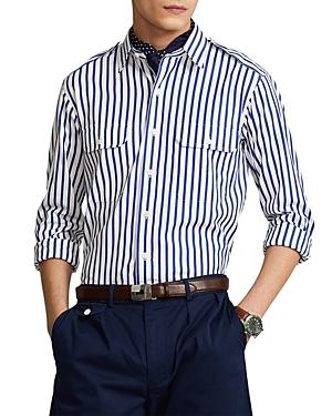 Polo Ralph Lauren Cotton Poplin Stripe Custom Fit Button Down Utility Shirt