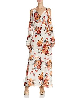 En Creme Cold-shoulder Floral Print Maxi Dress