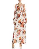 En Creme Cold-shoulder Floral Print Maxi Dress