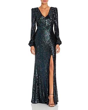 Aqua Blouson Sleeve Sequin Gown - 100% Exclusive