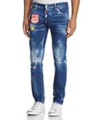 Dsquared2 Patched Slim Fit Jeans In Stormy Wash