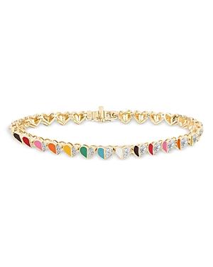 Adina Reyter 14k Yellow Gold Ceramic Folded Hearts Diamond Pave Heart Link Bracelet