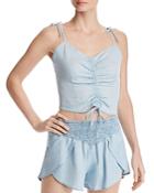 Guess Ruched Drawstring Chambray Cropped Top