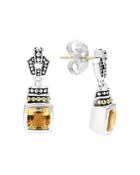 Lagos 18k Gold And Sterling Silver Caviar Color Citrine Drop Earrings
