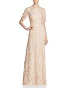 Adrianna Papell Illusion-sleeve Embellished Lace Gown