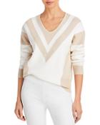 T Tahari V Neck Color Blocked Pullover Sweater