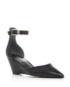 Kenneth Cole Emery Leather Pointed Toe Ankle Strap Wedge Pumps