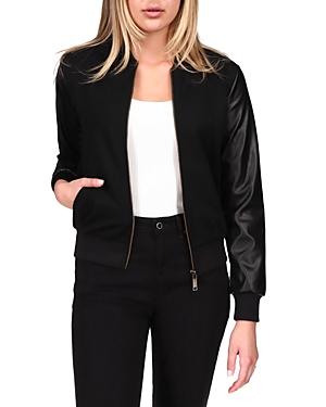 Michael Michael Kors Faux Leather Sleeve Bomber Jacket