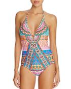 Laundry By Shelli Segal Medallion Halter One Piece Swimsuit