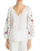 Kobi Halperin Krissy Embroidered Tie Neck Peasant Blouse