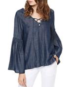Sanctuary Lila Lace-up Bell Sleeve Chambray Top