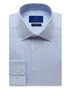 David Donahue Blue Textured Twill Check Print Dress Shirt
