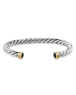 David Yurman Cable Cuff Bracelet In Sterling Silver & 18k Yellow Gold With Black Onyx