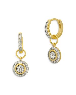 Freida Rothman Glistening Pave Charm Mini Hoop Earrings In Two Tone Sterling Silver