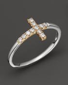 Diamond And 14k White And Yellow Gold Cross Ring, .15 Ct. T.w.