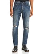 John Varvatos Star Usa Ripped Bowery Straight Slim Fit Jeans In Medium Blue