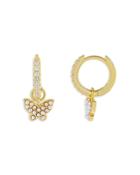 Adina's Jewels Imitation Pearl Butterfly Charm Pave Huggie Hoop Earrings