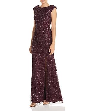 Adrianna Papell Sequined Cap-sleeve Gown
