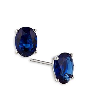 Nadri Modern Love Dark Blue Cubic Zirconia Oval Stud Earrings In Rhodium Plated