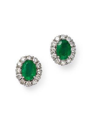 Bloomingdale's Emerald & Diamond Halo Stud Earrings In 14k White Gold - 100% Exclusive