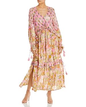 Hemant And Nandita V Neck Metallic Print Caftan Dress