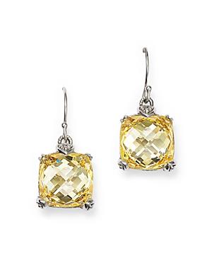 Judith Ripka Sterling Silver Fontaine Cushion Drop Earrings With Canary Crystal