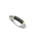Lagos Black Caviar Ceramic 18k Gold And Sterling Silver 2 Station Stacking Ring