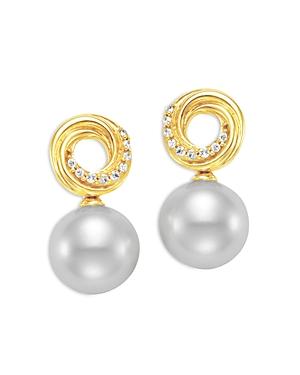 Bloomingdale's Cultured Freshwater Pearl & Diamond Love Knot Drop Earrings In 14k Yellow Gold - 100% Exclusive