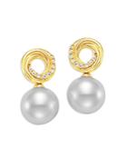 Bloomingdale's Cultured Freshwater Pearl & Diamond Love Knot Drop Earrings In 14k Yellow Gold - 100% Exclusive