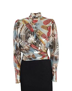 Lanvin Draped Front Shimmer Lame Top