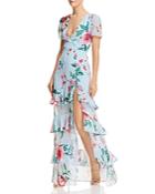 Fame And Partners Pearl Faux-wrap Floral Gown