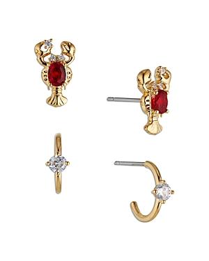 Ajoa By Nadri Vacay Cubic Zirconia Lobster Stud & C Hoop Earrings In 18k Gold Plated, Set Of 2