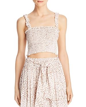 Faithfull The Brand Smocked Floral Print Cropped Top