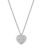 Diamond Pave Heart Pendant Necklace In 14k White Gold, .08 Ct. T.w.
