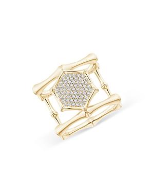 Natori 14k Yellow Gold Indochine Pave Diamond Double-band Hexagon Bamboo Cocktail Ring