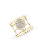 Natori 14k Yellow Gold Indochine Pave Diamond Double-band Hexagon Bamboo Cocktail Ring