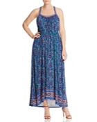 Lucky Brand Plus Embroidered Floral Print Maxi Dress