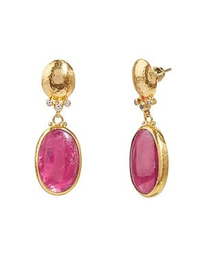 Gurhan 24k/18k Yellow Gold Pink Tourmaline & Diamond Drop Earrings