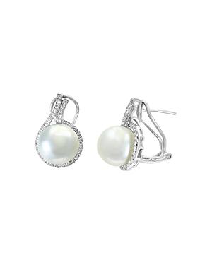 Bloomingdale's Freshwater Pearl & Diamond Halo Drop Earrings In 14k White Gold - 100% Exclusive