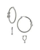 Ajoa By Nadri Vacay Cubic Zirconia Charm & Knot Rope Hoop Earrings In Rhodium Plated, Set Of 2