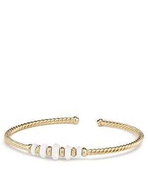 David Yurman Rio Rondelle Cabled Cuff Bracelet With White Agate In 18k Yellow Gold