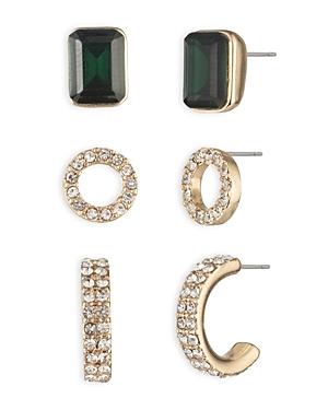 Lauren Ralph Lauren Green Stone & Pave Circle Stud & Hoop Earrings, Set Of 3