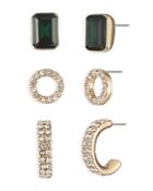 Lauren Ralph Lauren Green Stone & Pave Circle Stud & Hoop Earrings, Set Of 3