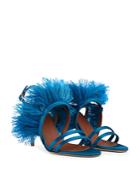 Malone Souliers Women's Sonia Feather Trim Satin High Heel Sandals