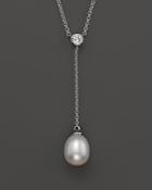 Cultured Freshwater Pearl And Diamond Y Necklace In 14k White Gold, 17
