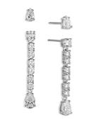Nadri Love All Cubic Zirconia Stud & Drop Earrings In Rhodium Plated, Set Of 2