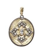 Armenta 18k Yellow Gold And Blackened Sterling Silver Old World Midnight Diamond And White Sapphire Oval Pendant