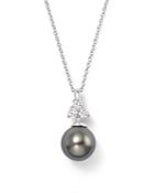 Cultured Tahitian Pearl Pendant Necklace With Diamonds In 18k White Gold, 18