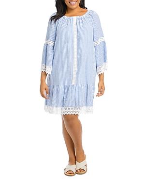 Karen Kane Plus Striped Mixed Lace Dress